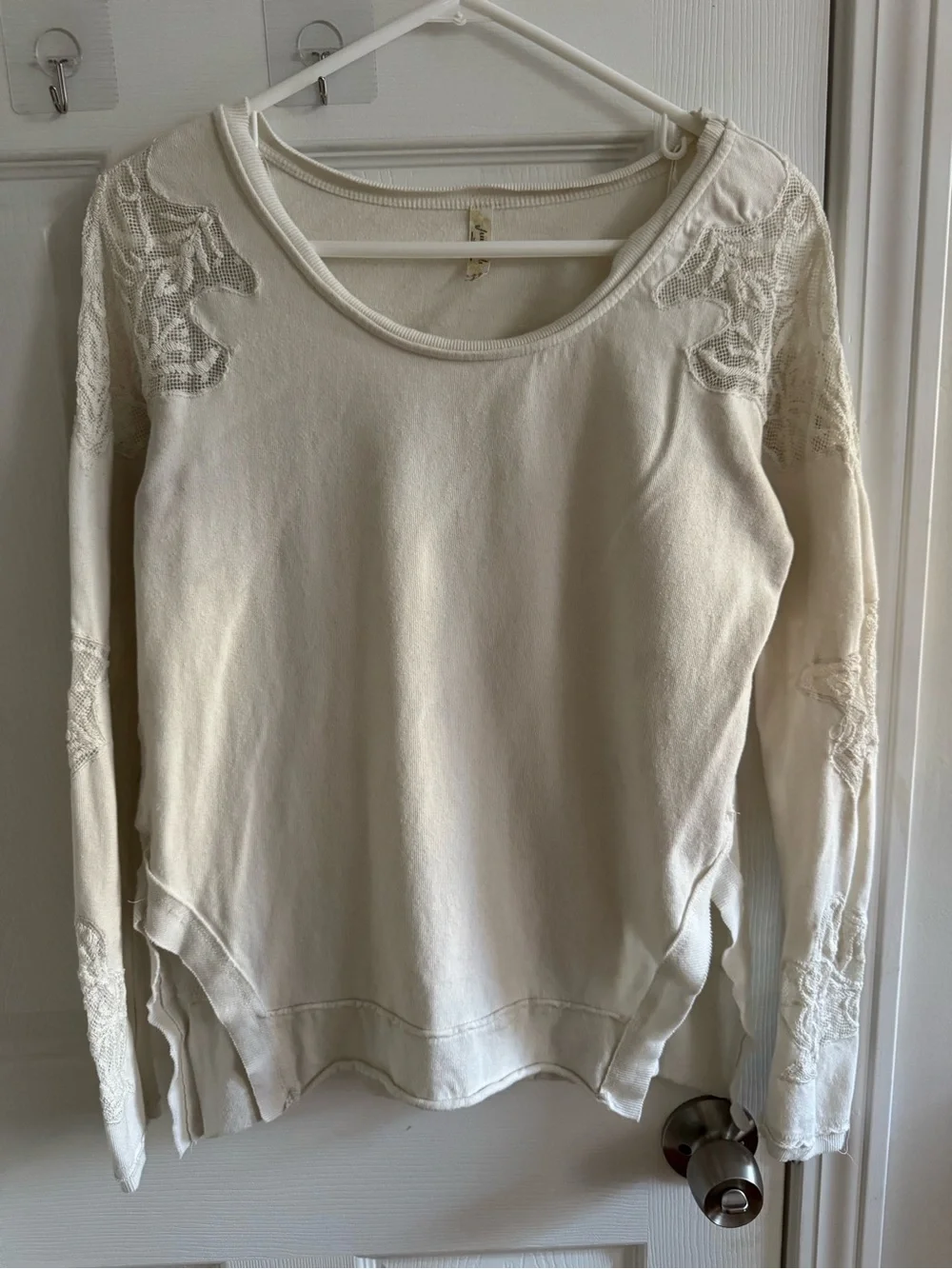 FREE PEOPLE Outer Sunset Ivory Lace Jersey Top S